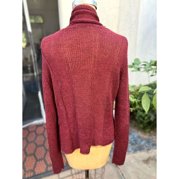 Eileen Fisher Red Maroon Open Front Alpaca Silk Knit LS Cardigan Sweater Size M - Picture 7 of 7
